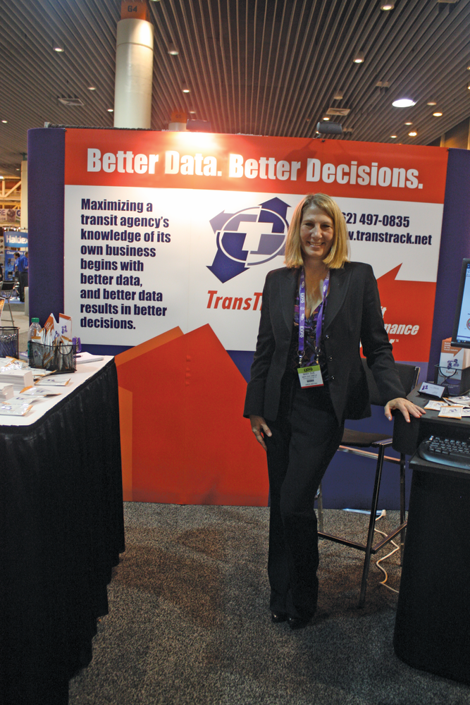 Mary Sue O'Melia of TransTrack at the company's booth 3103.