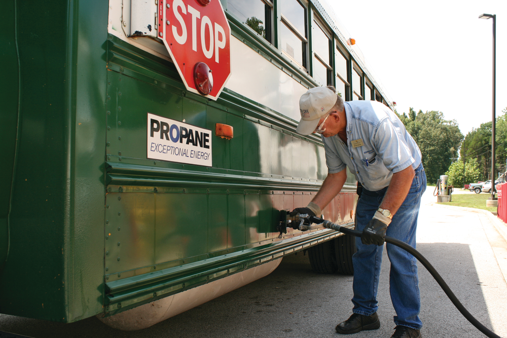 The park's buses are refueled on-site via a 1,000-gallon propane tank, which makes refueling efficient and easy.
