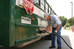 The park's buses are refueled on-site via a 1,000-gallon propane tank, which makes refueling efficient and easy. The park's buses are refueled on-site via a 1,000-gallon propane tank, which makes refueling efficient and easy.