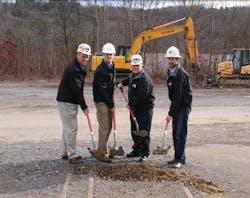 Brookville Principles Break Ground: (Left to Right) Stan Bailey, CFO; Joel McNeil, Transportation Sales; Larry Conrad, President; and Brent McNeil, Vice President. Brookville Principles Break Ground: (Left to Right) Stan Bailey, CFO; Joel McNeil, Transportation Sales; Larry Conrad, President; and Brent McNeil, Vice President.