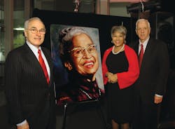 From left to right, The Ohio State University (OSU) Executive Vice President and Provost Joseph Alutto, former Ohio State Representative and current OSU Senior Vice President of Outreach and Engagement Joyce Beatty and COTA President/CEO Bill Lhota attend the Community Leaders Reception before the live television broadcast of the special panel with the four female Ohio Supreme Court justices in honor of Rosa Parks Day in Ohio.