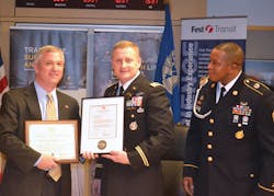 From left to right, Brad Thomas, President, First Transit and First Services Lieutenant Colonel Kevin Field Command Sergeant Major Charles Pulliam From left to right, Brad Thomas, President, First Transit and First Services Lieutenant Colonel Kevin Field Command Sergeant Major Charles Pulliam