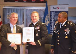 From left to right, Brad Thomas, President, First Transit and First Services Lieutenant Colonel Kevin Field Command Sergeant Major Charles Pulliam