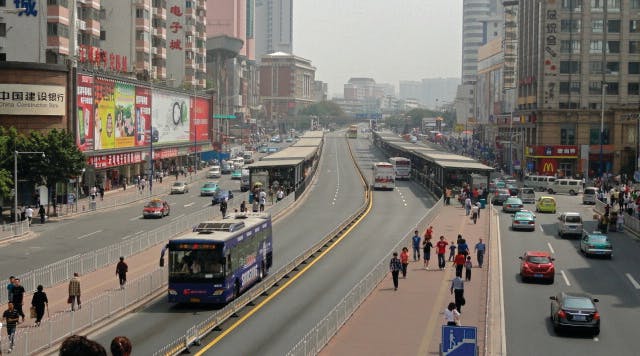 Guangzhou&apos;s BRT line spans 14 miles and includes six stations along the way.