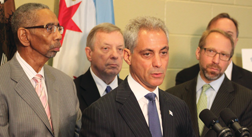 Congressman Bobby Rush, Senator Dick Durbin, Chicago Mayor Rahm Emanuel, and Administrator Peter Rogoff.