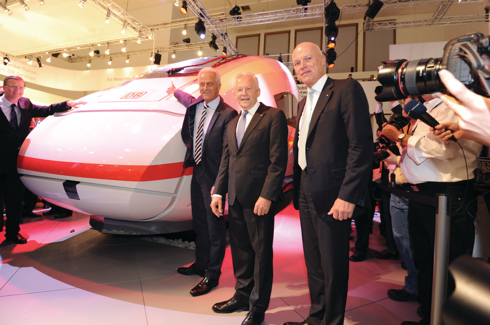 Premier of the ICx with Dr. Peter Ramsauer, Federal Minister of Transport, Building and Urban Development; Dr. Rudiger Grube, CEO Deutschen Bahn AG; Ulrich Homburg, Member of the DB Management Board for Passenger Transport (l.t.r.)
