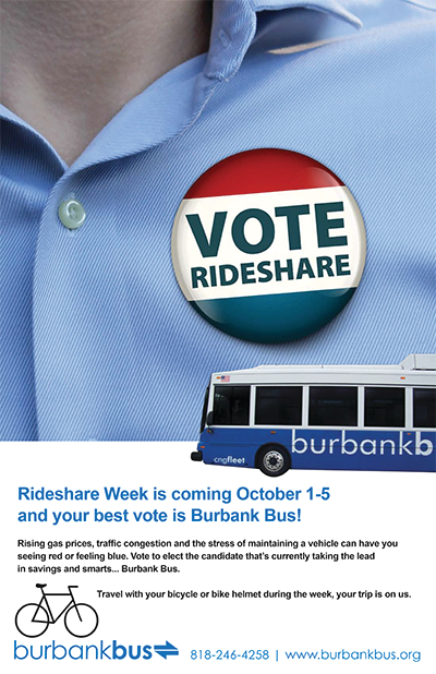 BurbankBus poster encouraged cyclists to 'Vote Rideshare' during Rideshare Week.