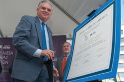 U.S. Transportation Secretary Ray LaHood signs the funding agreement with Valley Metro CEO, Steve Banta