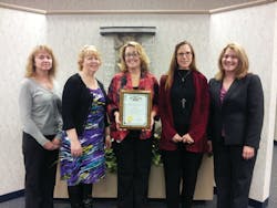 From left to right, Laketran finance team Trudy Vilcheck, Terri Goodson, Lisa Colling, CFO Stephanie Cull, and Michelle Stys, Auditor of State staff