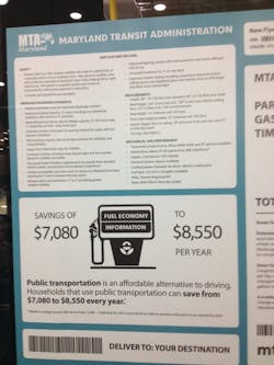 The Maryland Transit Administration showed auto show attendees how much they could save by taking the bus. The Maryland Transit Administration showed auto show attendees how much they could save by taking the bus.
