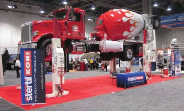 To demonstrate lifting capacity, flexibility, user-friendliness and portability of its wireless mobile column lifts, Stertil-Koni took heavy duty lifting to new heights recently at the World of Concrete show in Las Vegas