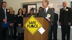 DTA General Manager Dennis Jensen speaks at a news conference about the DTA&rsquo;s welcomed participation in the Safe Place Program.