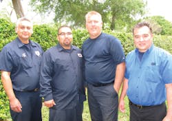 From left to right, VIA maintenance employees Ernesto Ovalle, Carlos Fuentes, Phil Davis, and Jos&eacute; Diaz won the maintenance division of the 2013 Texas Transit Association Bus Roadeo.