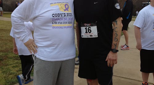 Mike Bismeyer, right, of Seon Inc., went to Oklahoma during Easter weekend to support a fundraiser for Cody Ponder, left, who is fighting cancer.