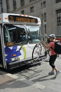 To celebrate Bike to Work Day, bicycle commuters can ride free on Metro, the Transit Authority of Northern Kentucky (TANK) or Clermont Transportation Connection (CTC) on May 17, when they transport their bikes on the easy-to-use bus bike racks.