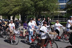 The 300 Fort Worth B-Cycle bikes got their first work out from 300 volunteers who spread 28 different directions across city streets to deliver them to 28 strategically located stations for public use.