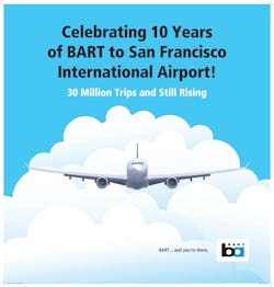 BART is celebrating the 10th anniversary of the opening of its line to San Francisco International Airport. BART is celebrating the 10th anniversary of the opening of its line to San Francisco International Airport.