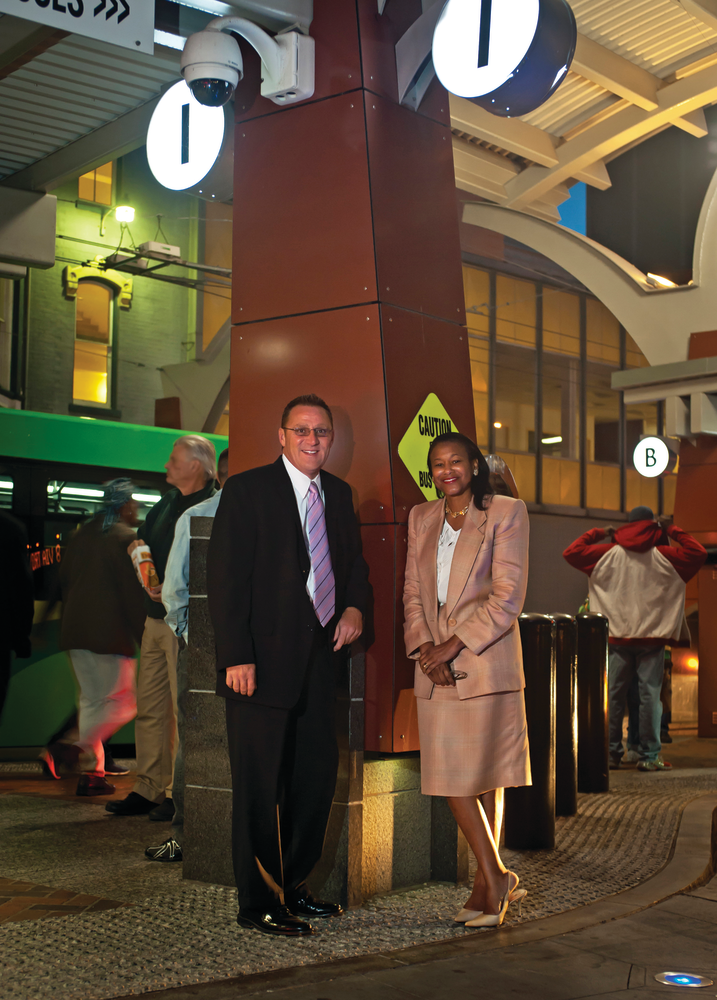 Jim Napier, left, and Barbara Brookshire, right, led the Greater Dayton RTA's security team through the Transportation Security Administration's BASE program to assess safety and preparedness.