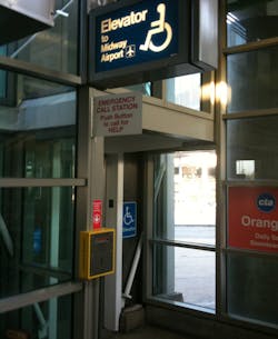 An emergency phone is installed along the Chicago Transit Authority's Orange Line at Midway Airport. An emergency phone is installed along the Chicago Transit Authority's Orange Line at Midway Airport.