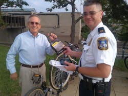 Metro Transit police officers will hand out free U locks to bicycle riders at the UMD-College Park station as part of community outreach efforts to reduce bicycle thefts. Metro Transit police officers will hand out free U locks to bicycle riders at the UMD-College Park station as part of community outreach efforts to reduce bicycle thefts.