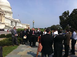 Bipartisan rally for transit benefit parity; at the podium is Rep. Jim McGovern and to his left, Rep. Michael Grimm. Bipartisan rally for transit benefit parity; at the podium is Rep. Jim McGovern and to his left, Rep. Michael Grimm.