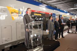 Alstom and SNCF leaders gathered in the Lorraine region Sept. 21 as the first Regiolis trains were delivered. Alstom and SNCF leaders gathered in the Lorraine region Sept. 21 as the first Regiolis trains were delivered.