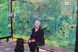 Cincinnati artist Jan Brown Checco has painted a Metro bus shelter, celebrating native plans, fossils and Native American art. Cincinnati artist Jan Brown Checco has painted a Metro bus shelter, celebrating native plans, fossils and Native American art.