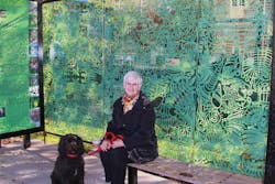 Cincinnati artist Jan Brown Checco has painted a Metro bus shelter, celebrating native plans, fossils and Native American art.