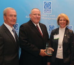 Accepting the Clean Air Award, from left, is Omnitrans Interim CEO/General Manager Scott Graham, Board Chair and Ontario Councilmember Alan Wapner, and Director of Marketing Wendy Williams.