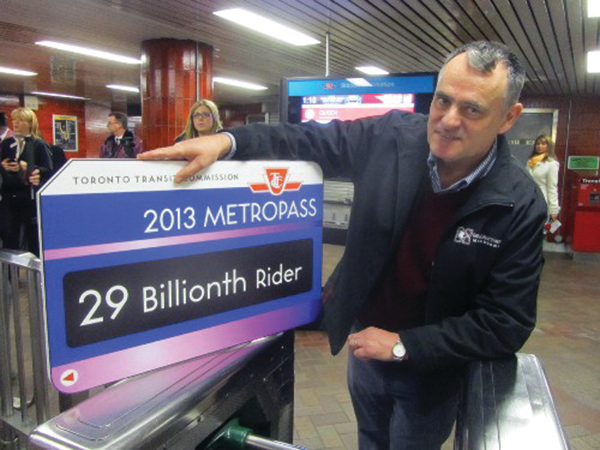 Robert Kinsey is the 29 billionth rider on the Toronto Transit Commission system.