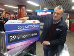 Robert Kinsey is the 29 billionth rider on the Toronto Transit Commission system. Robert Kinsey is the 29 billionth rider on the Toronto Transit Commission system.