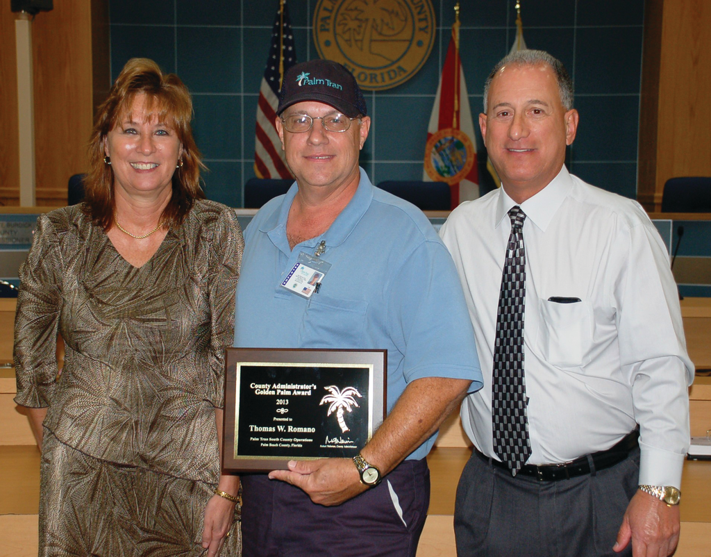 From left to right, Palm Tran Operations Manager BJ Barrow, Bus Operator Thomas Romano and Assistant Operations Manager Harry Lander.