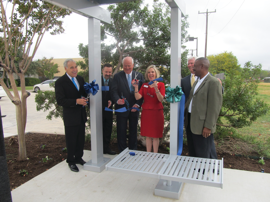 From left to right, Charles Gonzalez, VIA Senior VP of Public Engagement; Jeffrey Arndt, VIA President/CEO; Steve Allison, VIA Board of Trustees; Chris Riley, Mayor of Leon Valley; Billy Cooke, Exec. VP of Klotz Associates; Lou Miller, VIA Board of Trustees.
