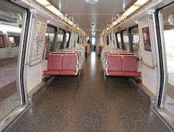 A 6000-series Metrorail car with resilient flooring. A 6000-series Metrorail car with resilient flooring.