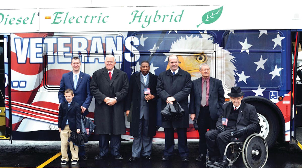 The MTA introduced its new fully wrapped bus honoring veterans.