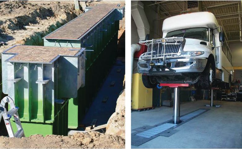 Diamond Lift construction (left) and completion (right) features a steel reinforced containment system that incorporates high-strength material with optimized design to reduce overall construction costs.