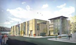 Spillman Farmer Architects and the city of Easton broke ground for the new, three-story, 138,800-square-foot Transportation Center Garage in Easton, Penn. The new structure, pictured on the right side of the rendering, will be the first component of a $31-million Easton City Hall and Transportation Center project.