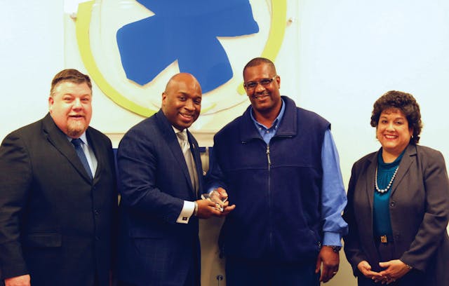 SORTA Board Vice Chair Ken Reed, Chair Jason Dunn and Metro CEO Terry Garcia Crews presented Metro bus driver Tony Lackey with the STAR Award on Feb. 18.