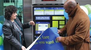 : Metro CEO Terry Garcia Crews and SORTA Board Chair Jason Dunn unveiled the first transit ticket vending machine in Cincinnati on March 27.