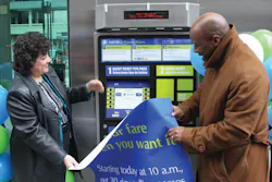 : Metro CEO Terry Garcia Crews and SORTA Board Chair Jason Dunn unveiled the first transit ticket vending machine in Cincinnati on March 27.