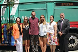 From left to right &ndash; Valley Metro Board Member and Scottsdale Councilmember Suzanne Klapp, 2nd place winner Tia Schmittenberg,1st place winner John Reniewicki, 3rd place winner Sophie Lindemann, Valley Metro Community Relations Coordinator Dolores Nolan, Valley Metro CEO Steve Banta