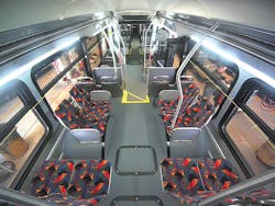 Full HD 1080p and HD 720p network cameras inside and outside of each bus integrate with other hardware and software components for recording, file transfer, viewing and management.