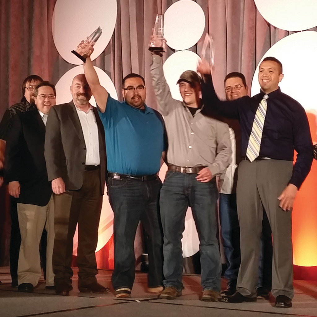 From left to right, Mark Hansen, lead foreman; Keith Hom, deputy CEO; Gary Glasscock, vice president fleet and facilities; Carlos Fuentes, vehicle maintenance P.M.; Donald Smasal, vehicle maintenance P.M.; Marcos Lopez, vehicle maintenance P.M.; and Victor Hernandez, vehicle maintenance P.M.
