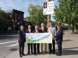From left to right: Philippe Schnobb, chairman of the board of the STM; Aref Salem, member of the Executive Committee of the City of Montreal and head of transport; Marvin Rotrand, city councilor, Snowdon district and vice-president of the Board of Directors of the STM; Peter McQueen, City Councillor, District of Notre-Dame-de-Grâce; Russell Copeman, mayor of the borough of Côte-des-Neiges-Notre-Dame-de-Grâce; and Marc Bélanger, Director - Planning and development of the STM network. From left to right: Philippe Schnobb, chairman of the board of the STM; Aref Salem, member of the Executive Committee of the City of Montreal and head of transport; Marvin Rotrand, city councilor, Snowdon district and vice-president of the Board of Directors of the STM; Peter McQueen, City Councillor, District of Notre-Dame-de-Grâce; Russell Copeman, mayor of the borough of Côte-des-Neiges-Notre-Dame-de-Grâce; and Marc Bélanger, Director - Planning and development of the STM network.