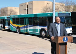 Wichita Mayor Carl Brewer introduces new buses during a May 2 press conference.
