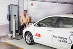 Ken Graber, director of media relations at ABB, charges the company’s Nissan Leaf at the UWM quick-charge station in the Klotsche Center & Pavilion parking structure Ken Graber, director of media relations at ABB, charges the company’s Nissan Leaf at the UWM quick-charge station in the Klotsche Center & Pavilion parking structure