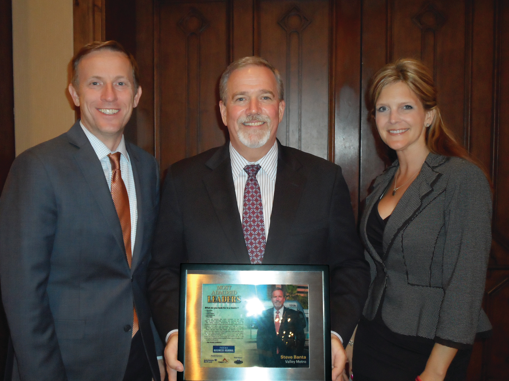 Valley Metro Board Chair, Mesa Councilmember Scott Somers, left; Steve Banta, Valley Metro CEO; Valley Metro Rail and Valley Metro Board member, Tempe Councilmember Shana Ellis, right.