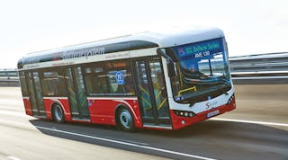 Electrically driven low-floor bus with ZF&apos;s AVE 130 low floor axle at the Bus Section during ZF&apos;s Trade Press Conference 2014, Aldenhoven, Germany.