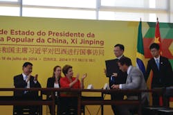 Presidents Xi and Rousseff congratulate BYD’s Wang Chuanfu. Presidents Xi and Rousseff congratulate BYD’s Wang Chuanfu.