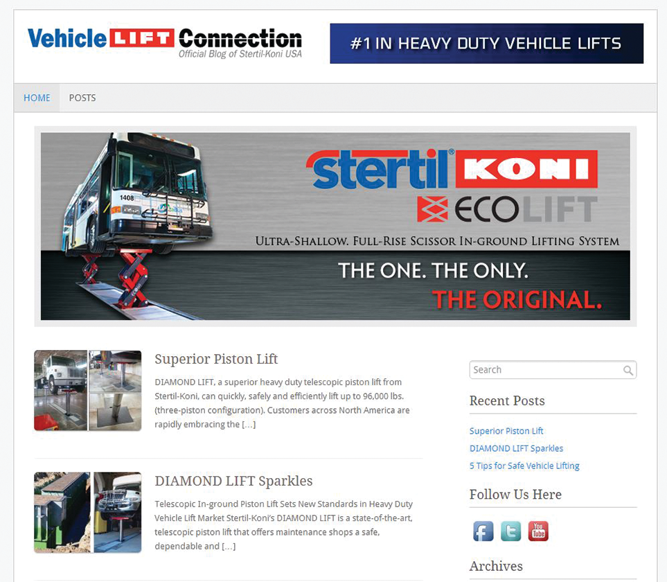 Stertil-Koni announced the launch of a new official blog, Vehicle Lift Connection.